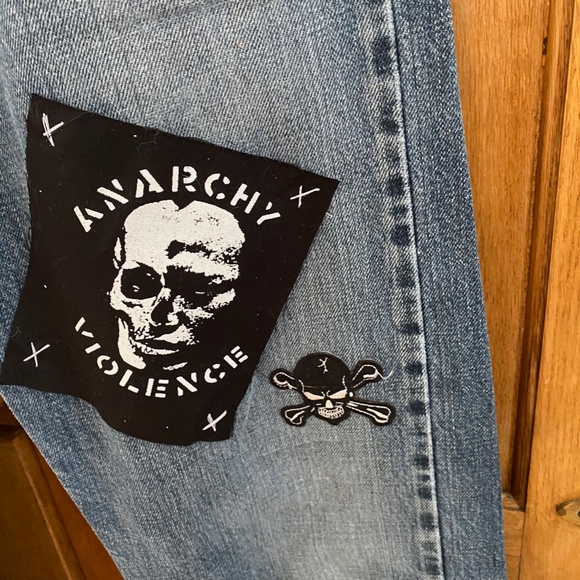 Men's Punk Rock Themed Levis 505 Jeans Upcycled